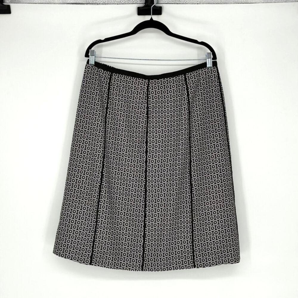 Women's Black & White Daisy Silk Lined Midi Skirt - Size 14